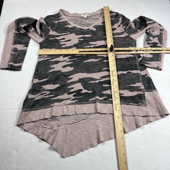 Dylan V-Neck Thermal Shirt Camouflage Asymmetric Raw Hem Streetwear Top SMALL - Picture 5 of 10